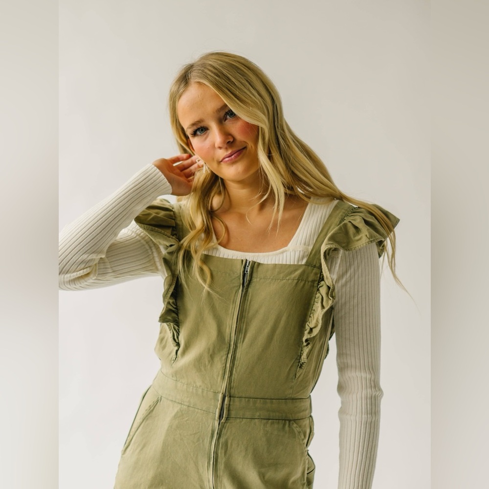 Aureum Sage Green Cotton Shortalls Romper